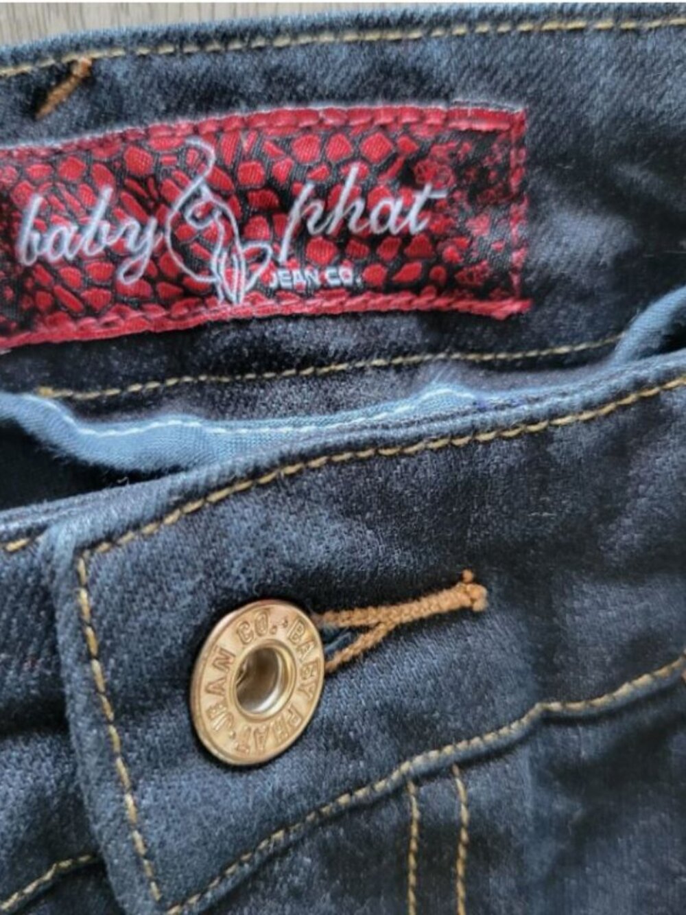 BABY PHAT VTG Y2K Hip Hop Streetwear Wide Leg Flare Abstract Jeans Black Size 11 - Picture 5 of 15